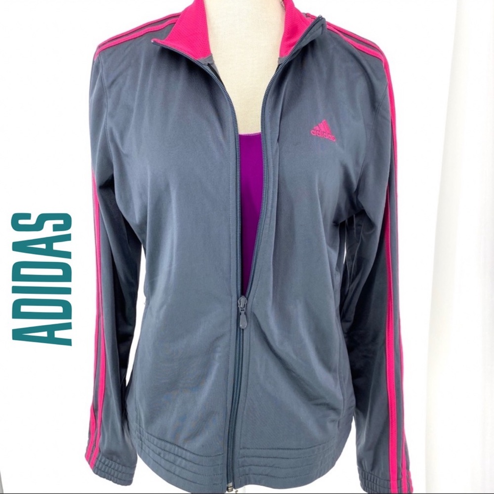 ADIDAS Gray and pink warm-up jacket Size Medium